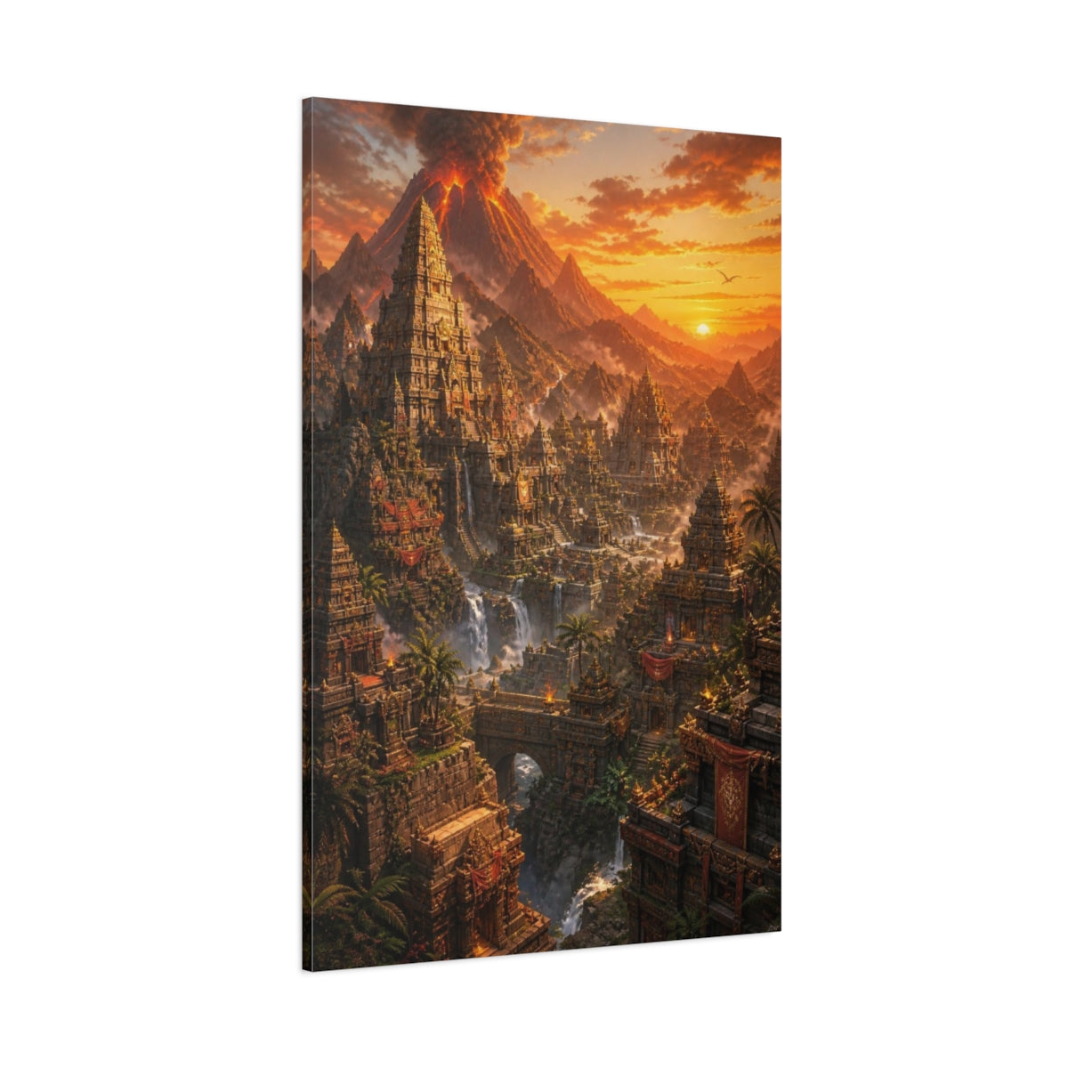 Side Mockup 1. Volcanic Temple Citadel shown as canvas print