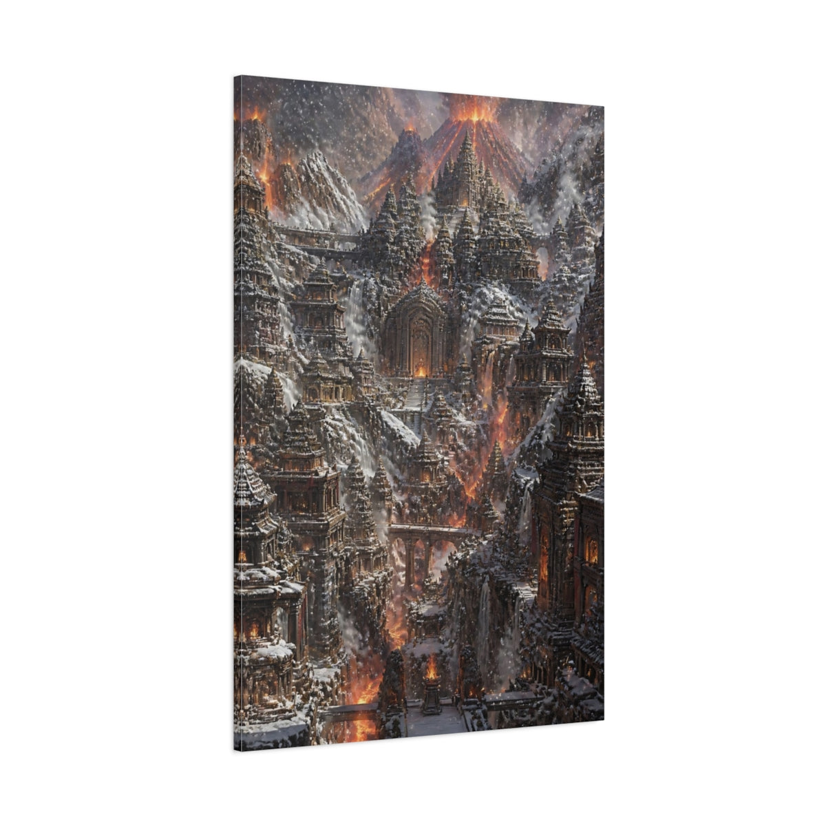 Side Mockup 1. Volcanic Temple Citadel shown as canvas print