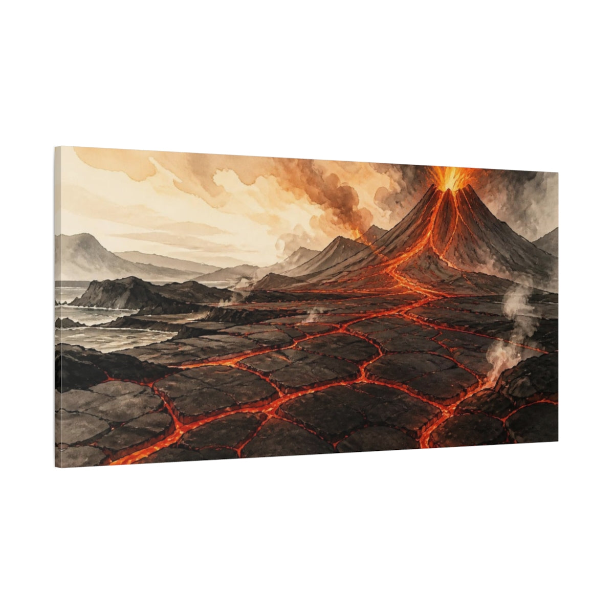 Side Mockup 2. Volcano Nature Scene shown as canvas print