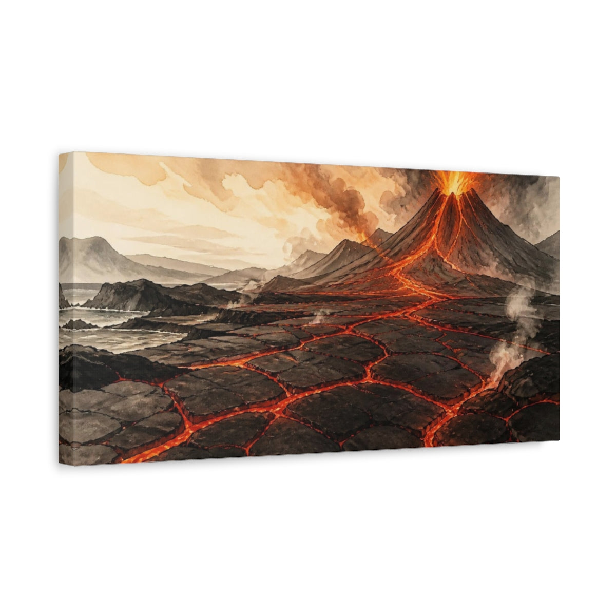 Side Mockup 3. Volcano Nature Scene shown as canvas print