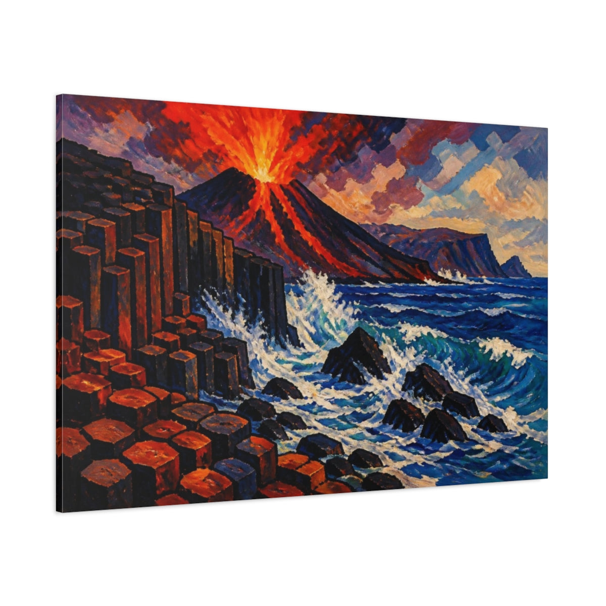 Side Mockup 1. Volcano Nature Shoreline shown as canvas print