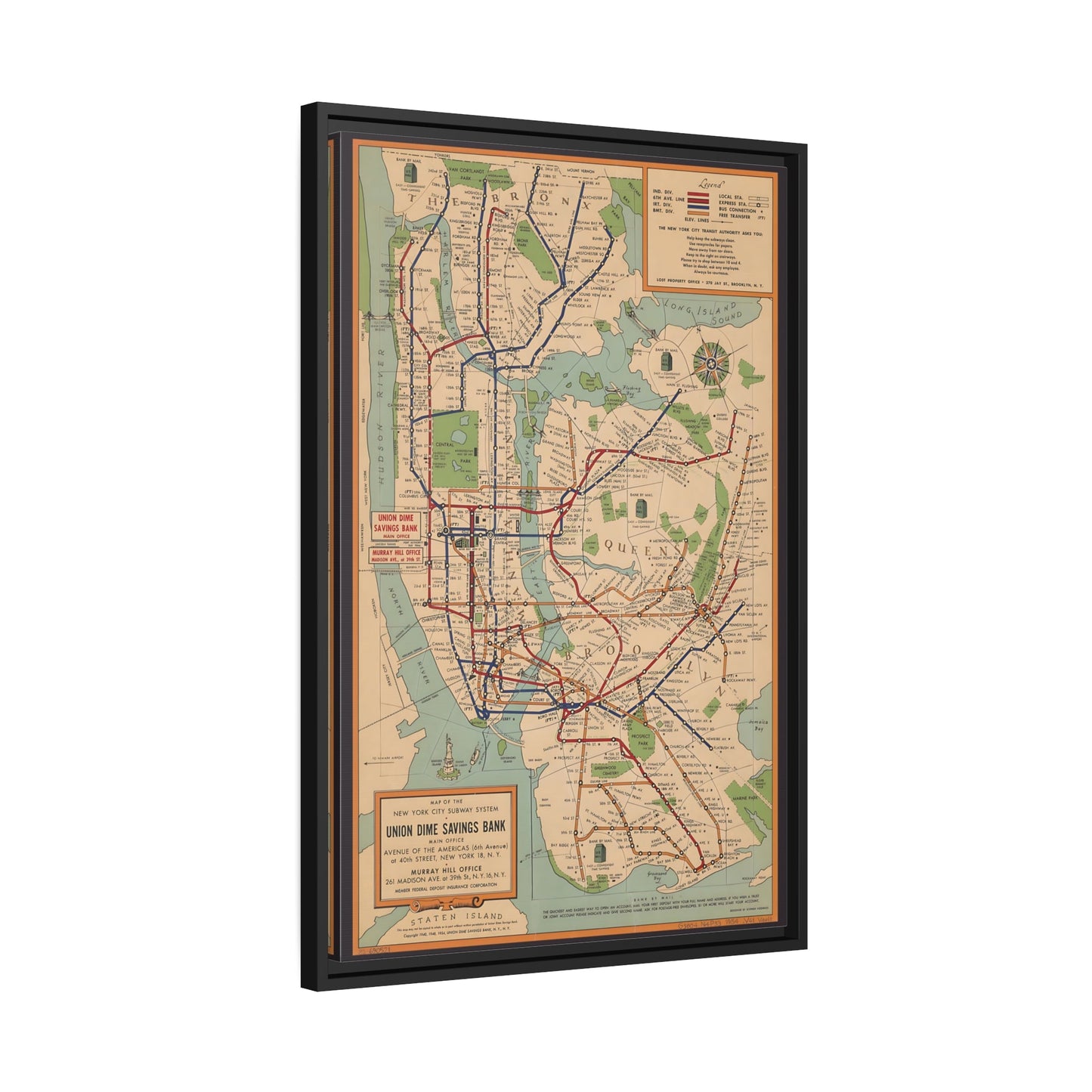 Vintage New York City Subway Map - Canvas Wall Art