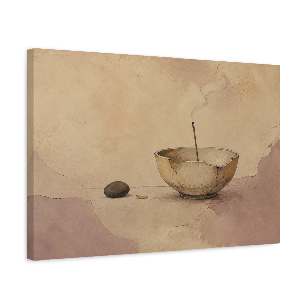 Side Mockup 3. Wabi Sabi Chipped Incense Bowl shown as canvas print