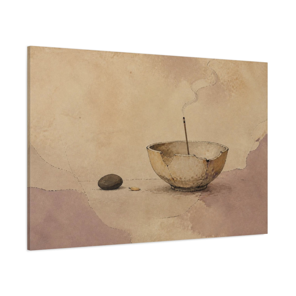 Side Mockup 1. Wabi Sabi Chipped Incense Bowl shown as canvas print