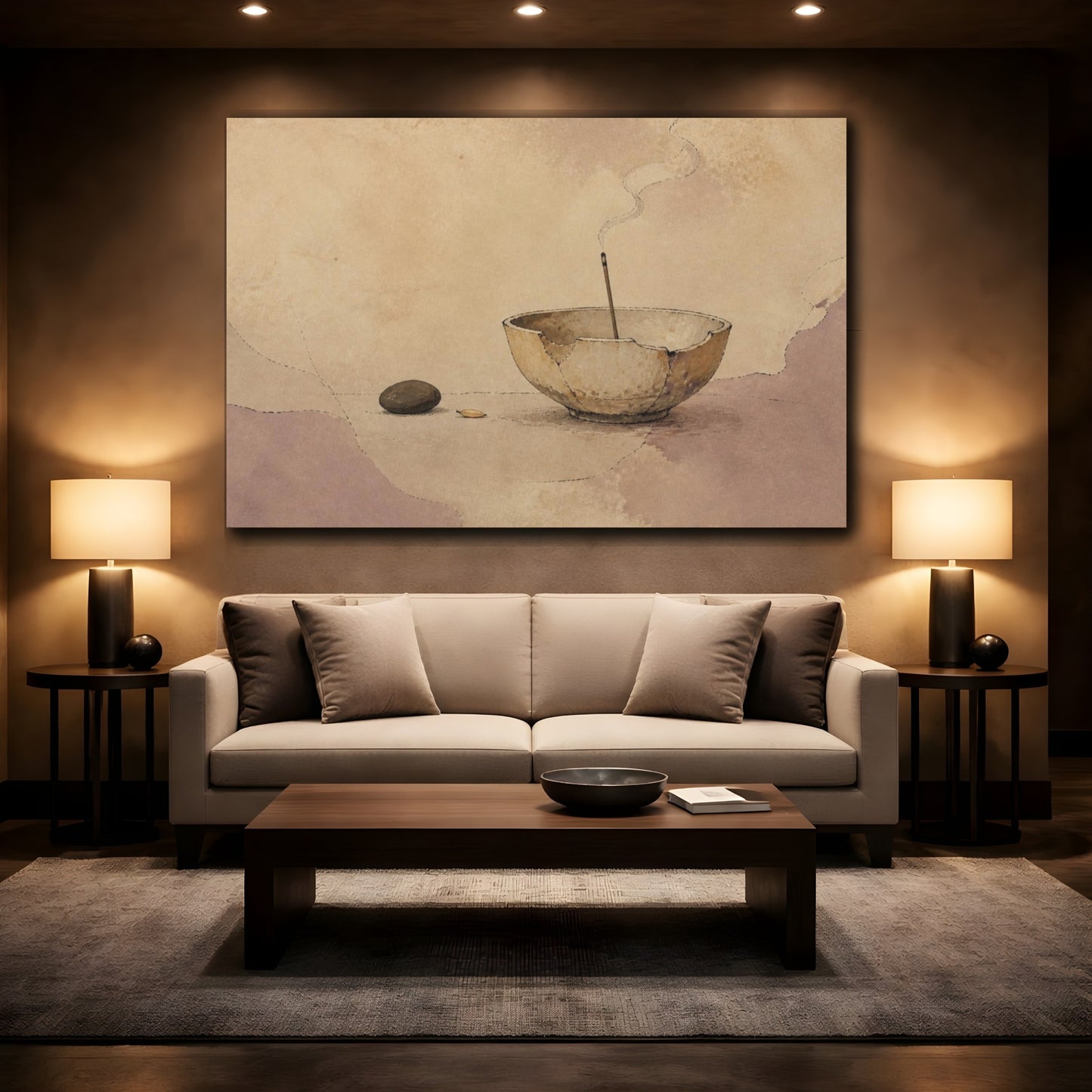 Mockup 2. Wabi Sabi Chipped Incense Bowl shown as canvas print
