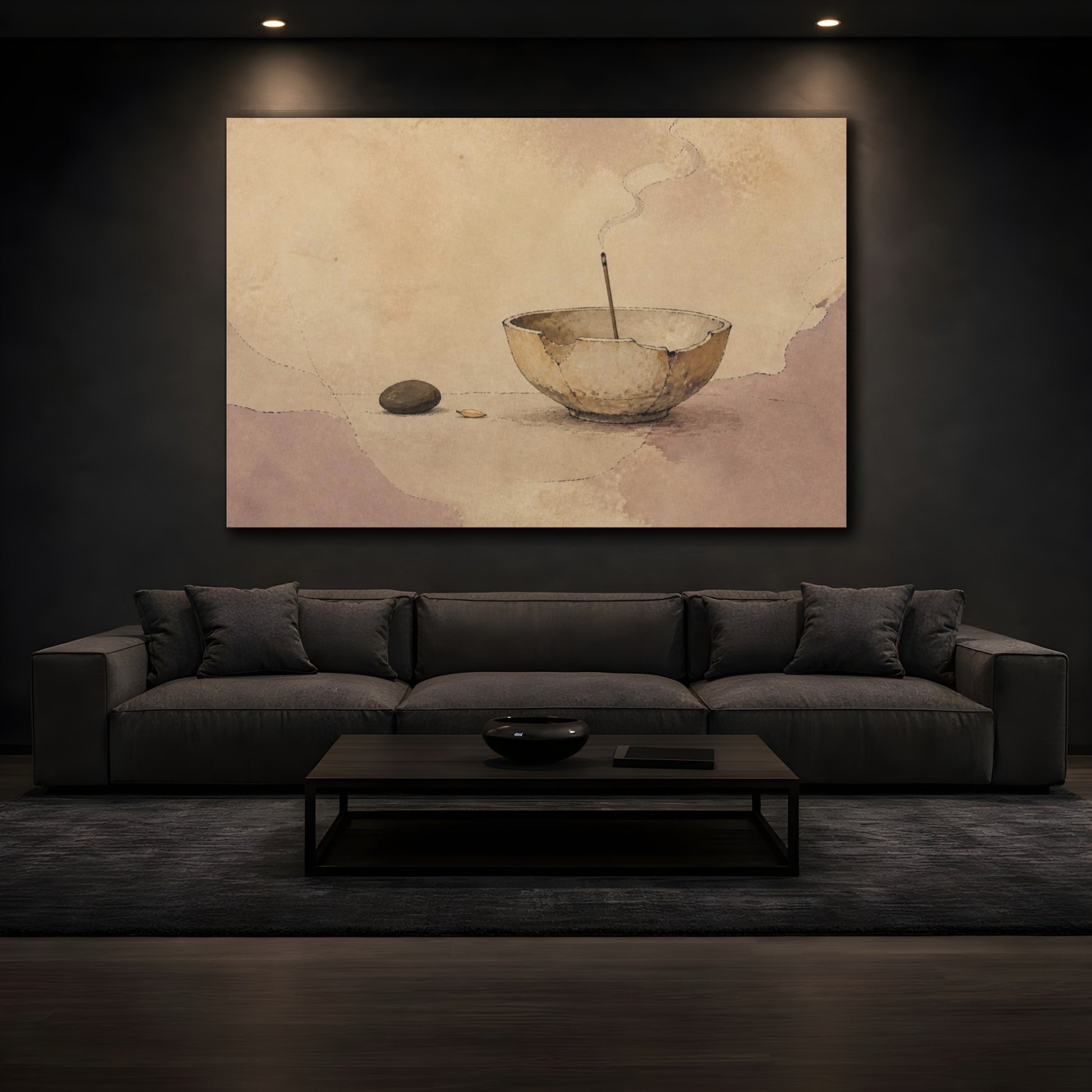 Mockup 3. Wabi Sabi Chipped Incense Bowl shown as canvas print