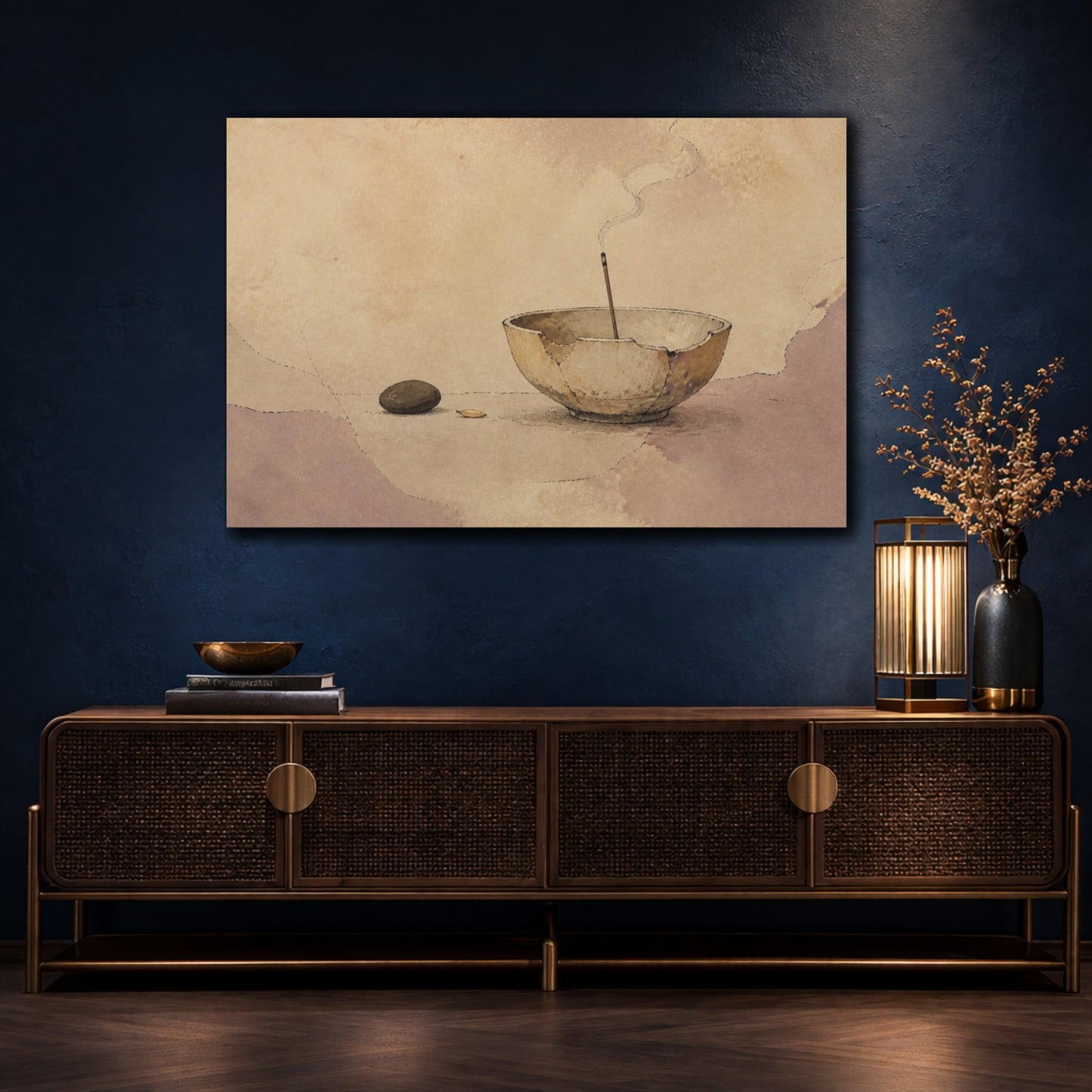 Mockup 4. Wabi Sabi Chipped Incense Bowl shown as canvas print