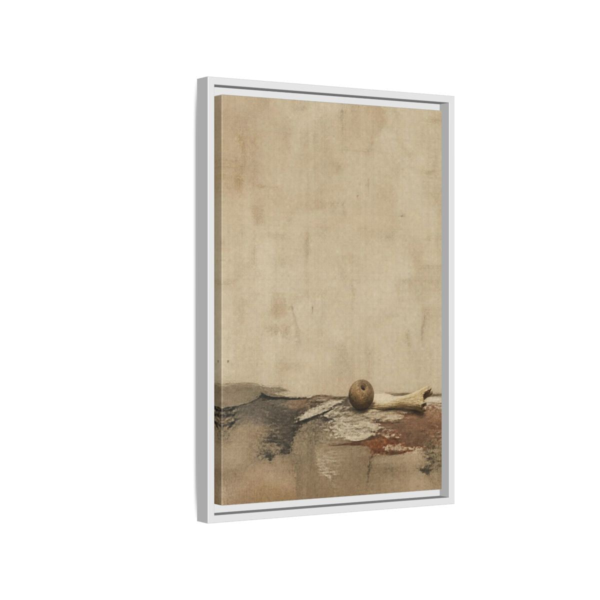 Side Mockup 1. Wabi Sabi Clay Bead shown as framed canvas print