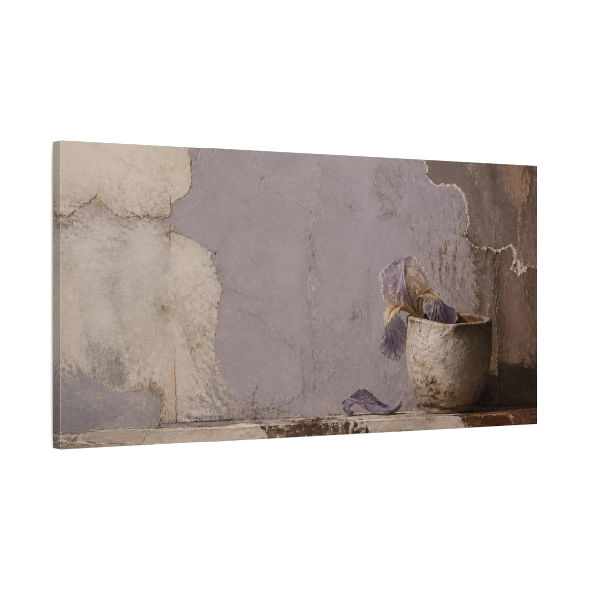 Main Mockup. Wabi Sabi Clay Cup & Iris shown as canvas print