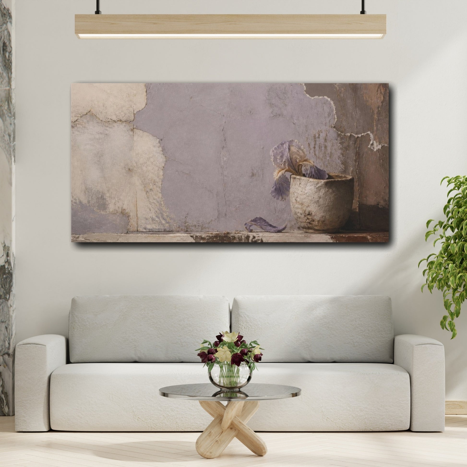 Mockup 2. Wabi Sabi Clay Cup & Iris shown as canvas print