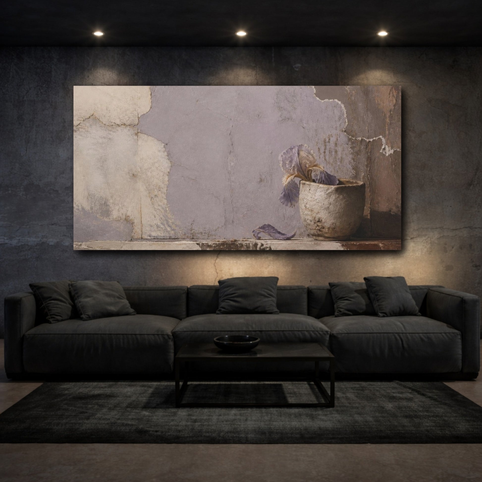 Mockup 3. Wabi Sabi Clay Cup & Iris shown as canvas print