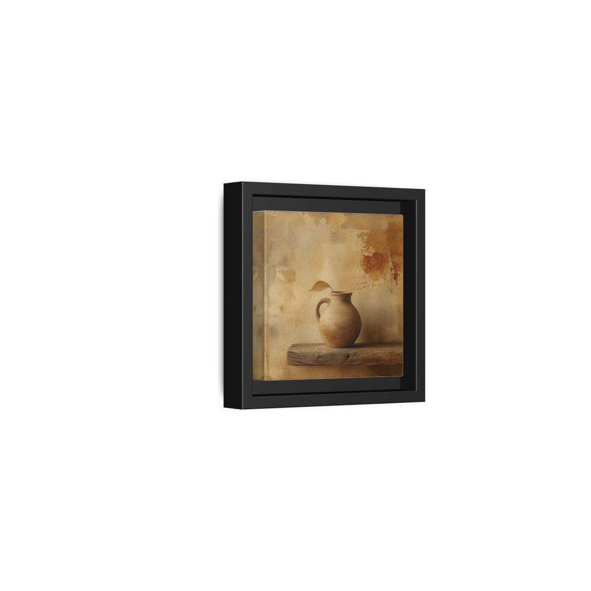 Side Mockup 24. Wabi-Sabi Clay Jug On Shelf shown as framed canvas print