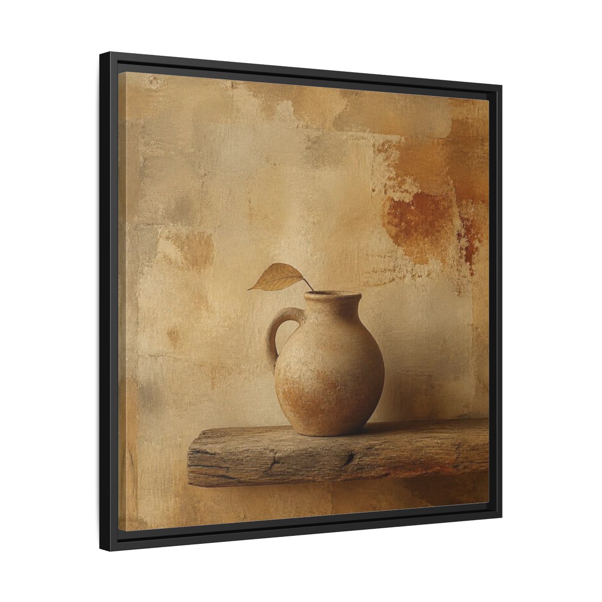 Side Mockup 31. Wabi-Sabi Clay Jug On Shelf shown as framed canvas print