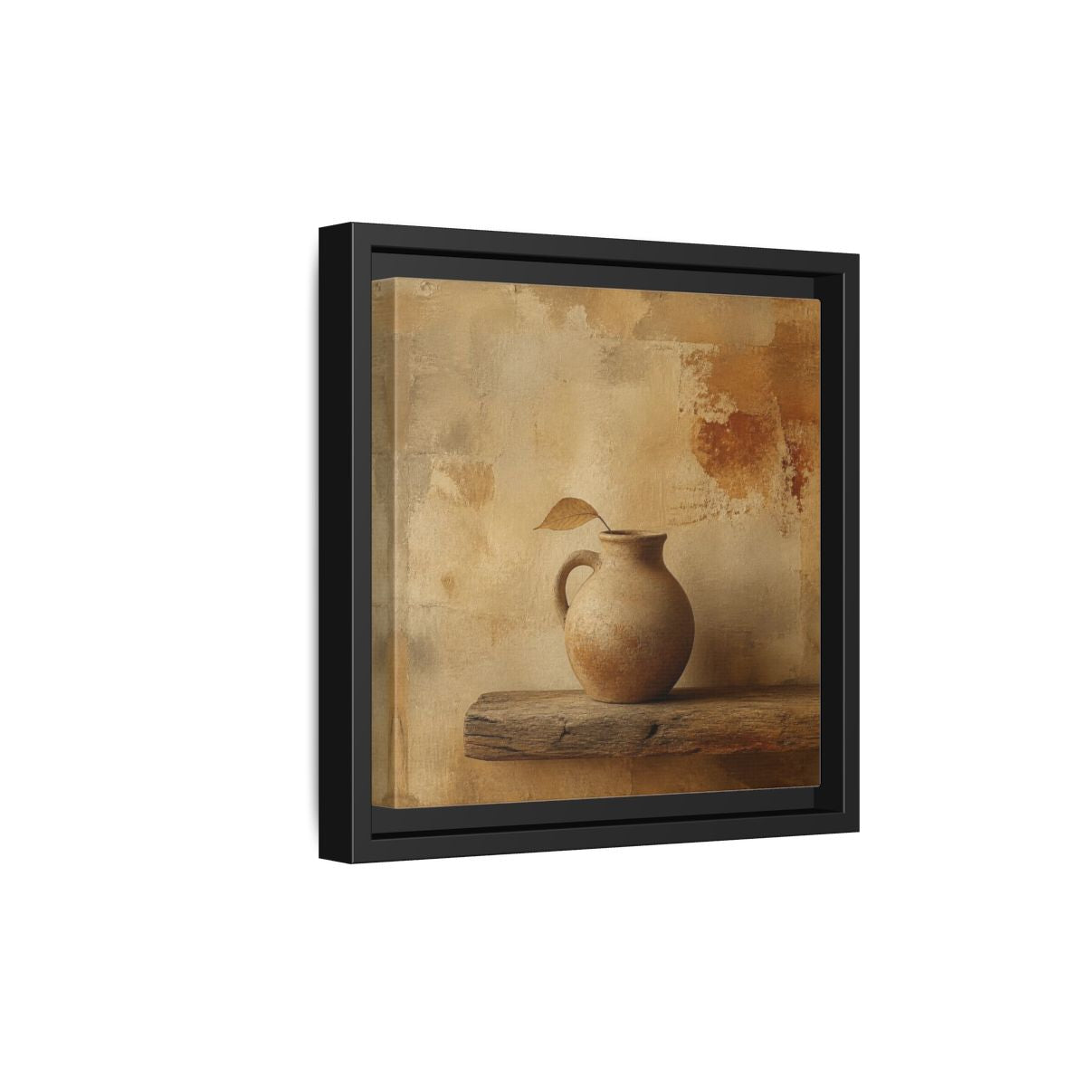 Side Mockup 21. Wabi-Sabi Clay Jug On Shelf shown as framed canvas print