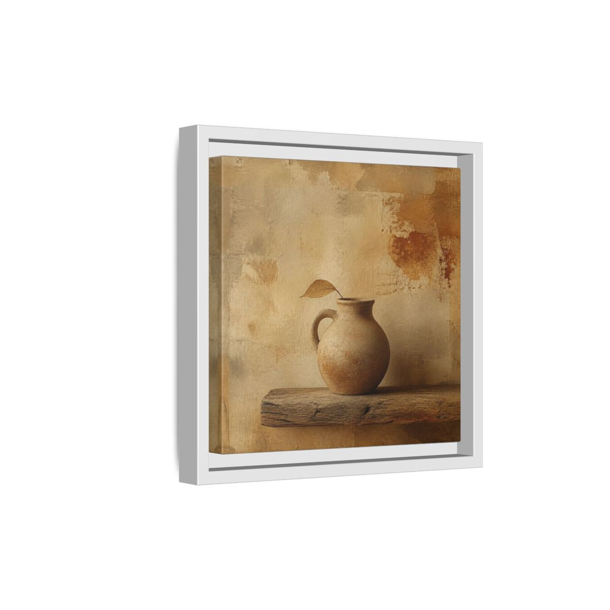Side Mockup 19. Wabi-Sabi Clay Jug On Shelf shown as framed canvas print