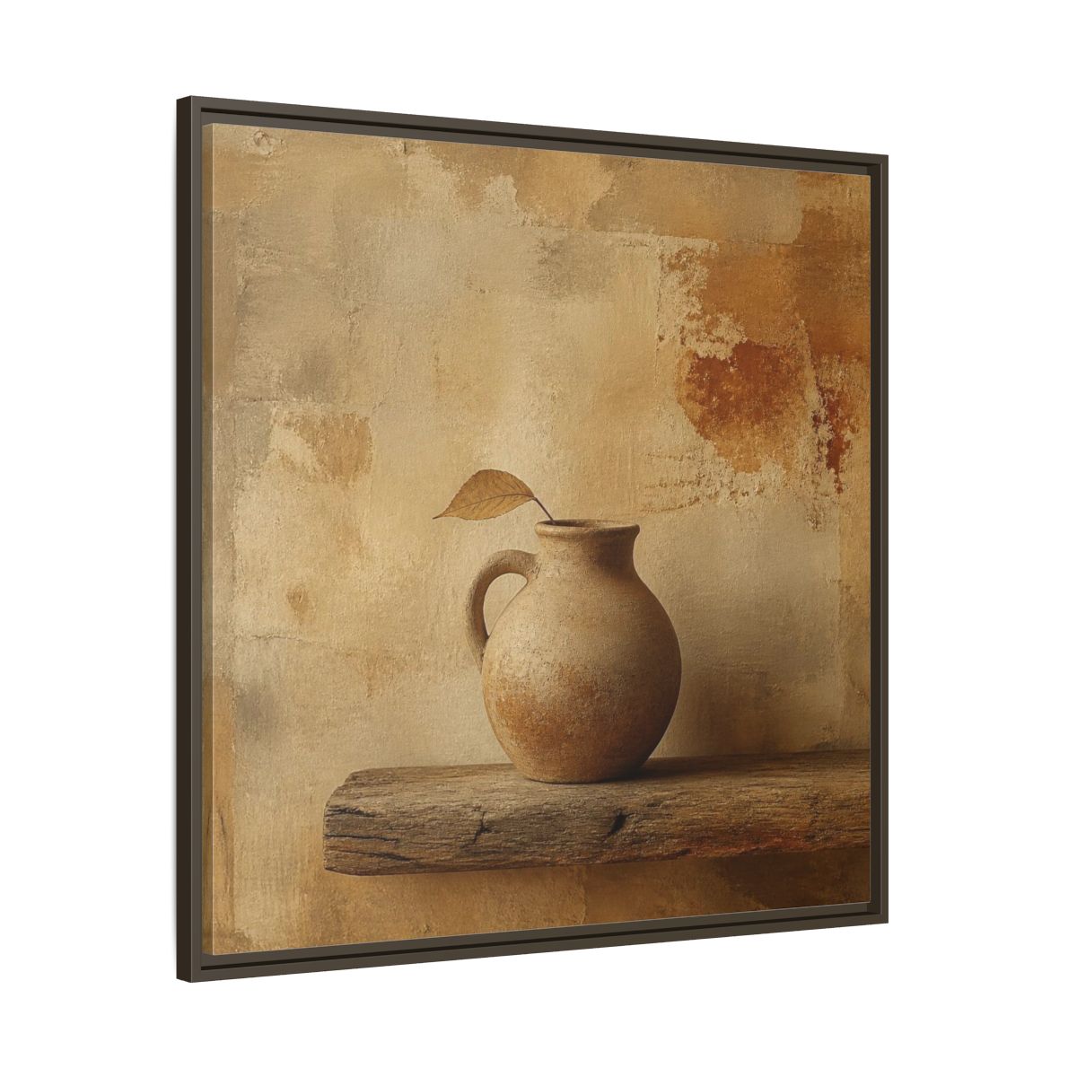 Main Mockup. Wabi-Sabi Clay Jug On Shelf shown as framed canvas print