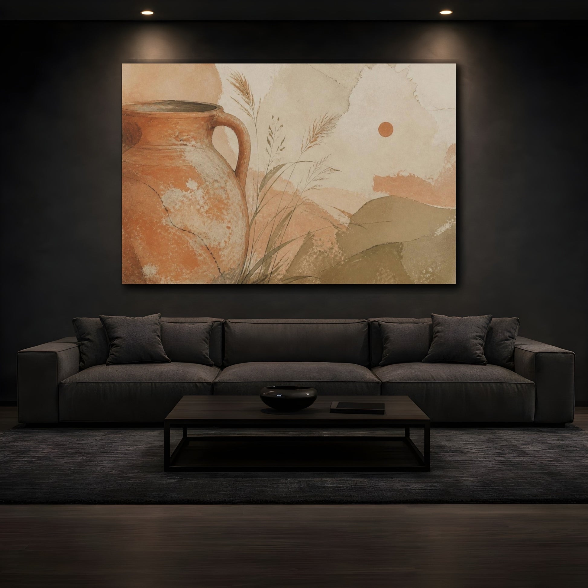 Mockup 3. Wabi Sabi Clay Pitcher shown as canvas print