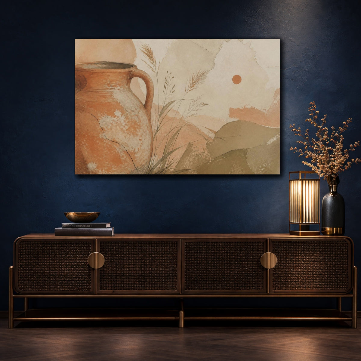 Mockup 4. Wabi Sabi Clay Pitcher shown as canvas print