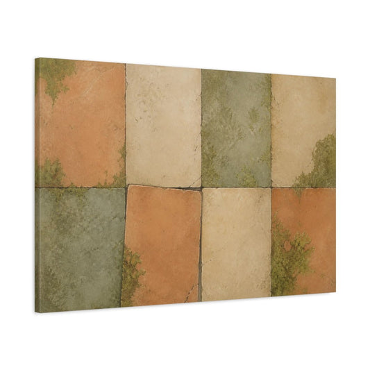 Wabi Sabi Clay Tiles Canvas Print – Living Room, Above Fireplace, Terracotta & Sage - YesArtYes