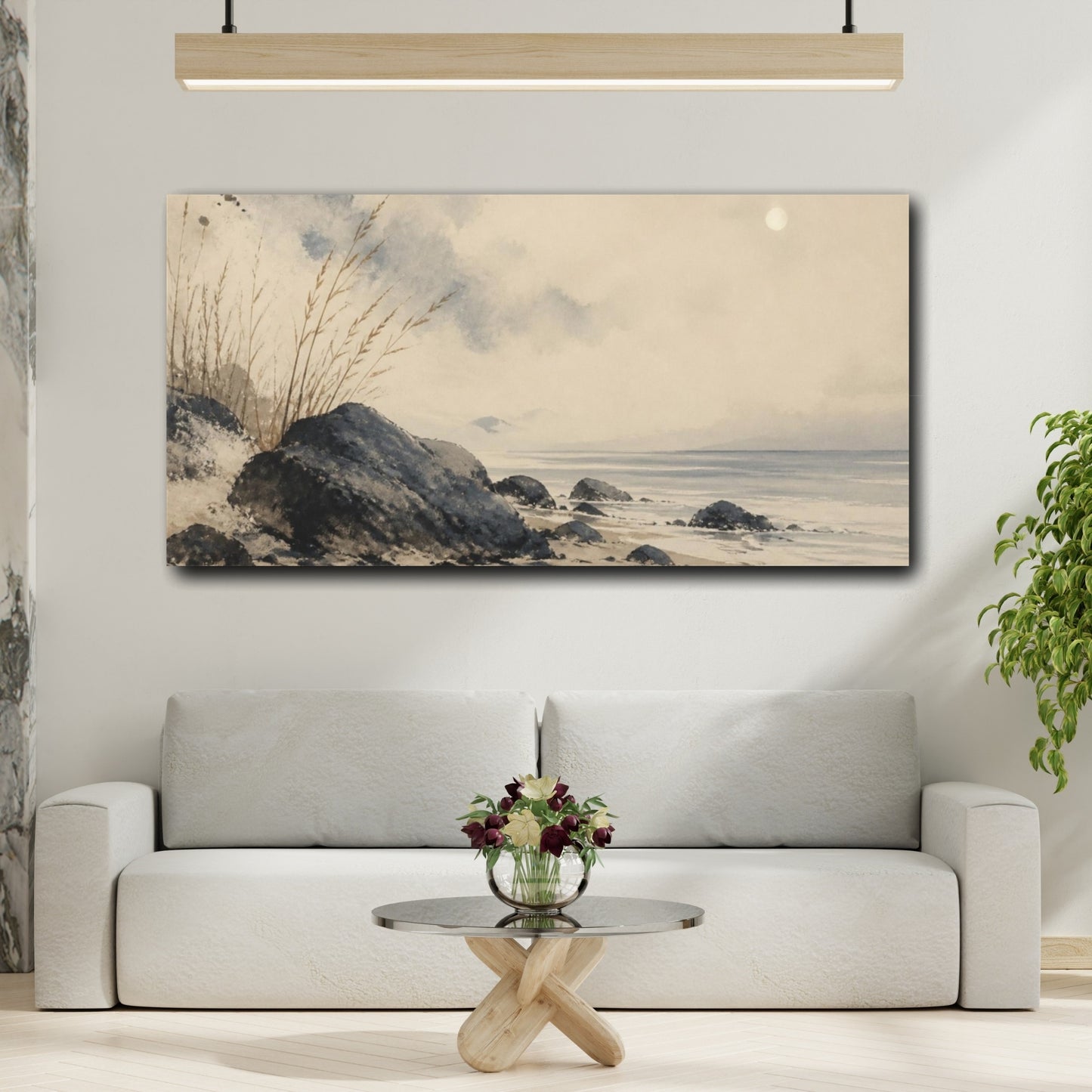 Mockup 2. Wabi Sabi Coastal Stones shown as canvas print