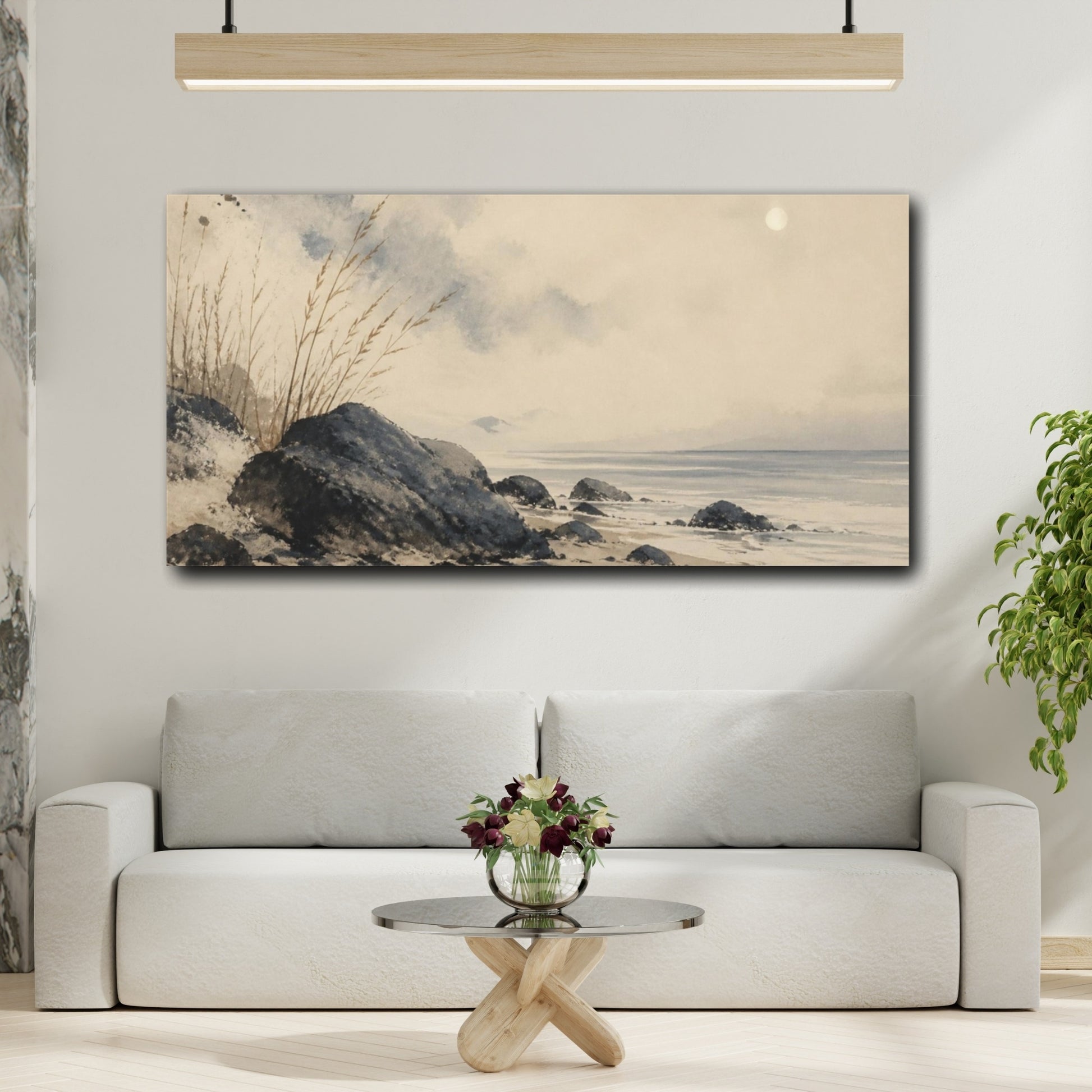 Mockup 2. Wabi Sabi Coastal Stones shown as canvas print