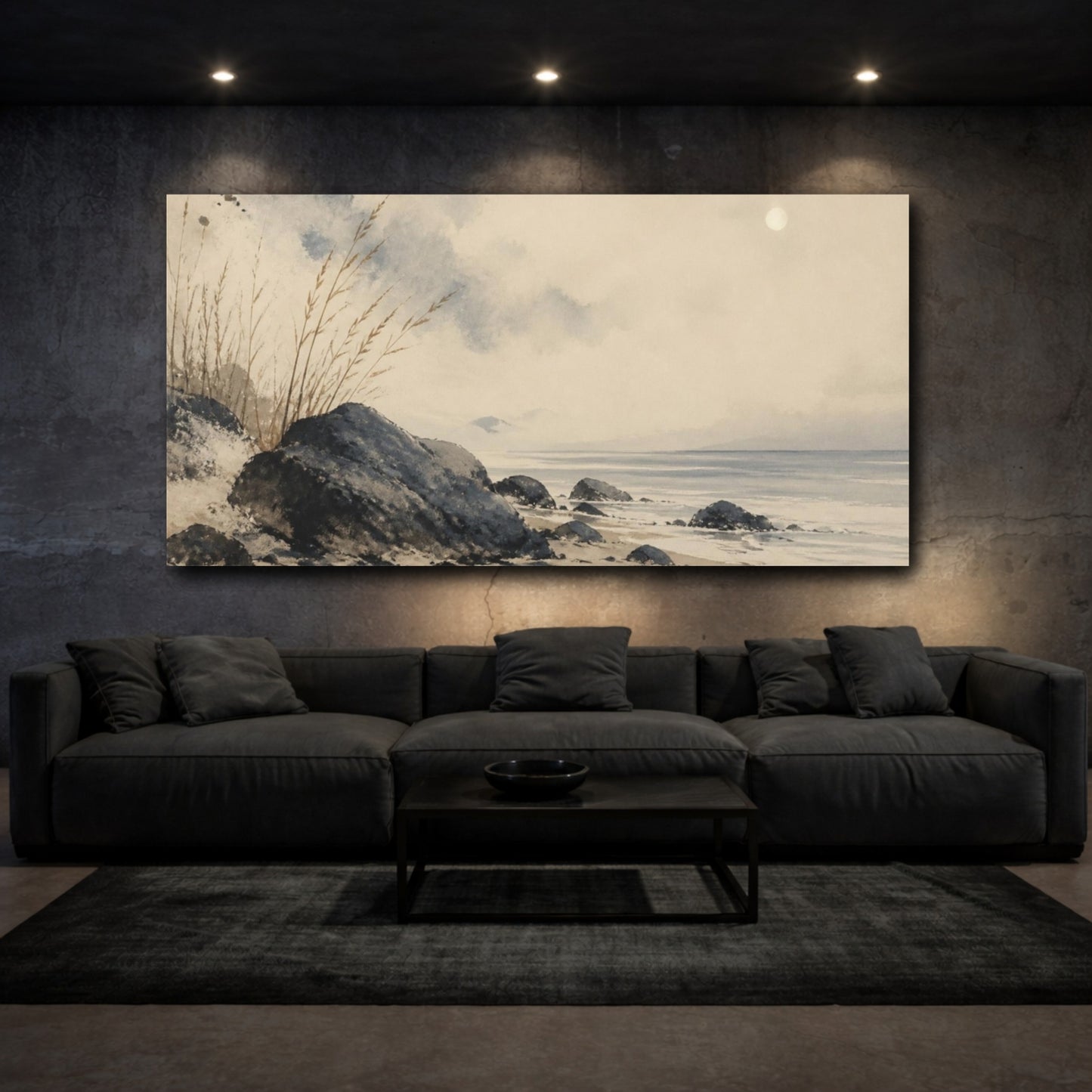 Mockup 3. Wabi Sabi Coastal Stones shown as canvas print
