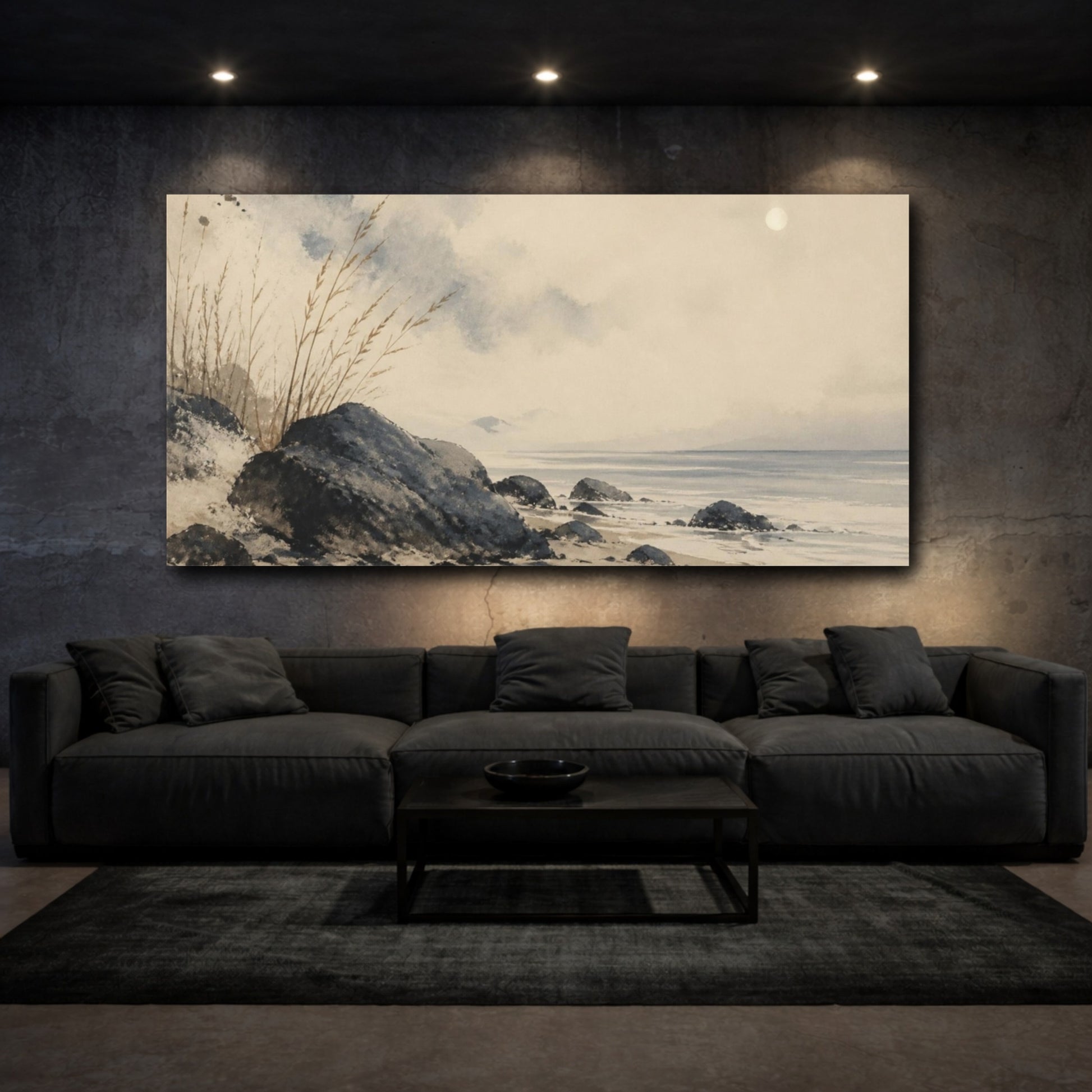 Mockup 3. Wabi Sabi Coastal Stones shown as canvas print
