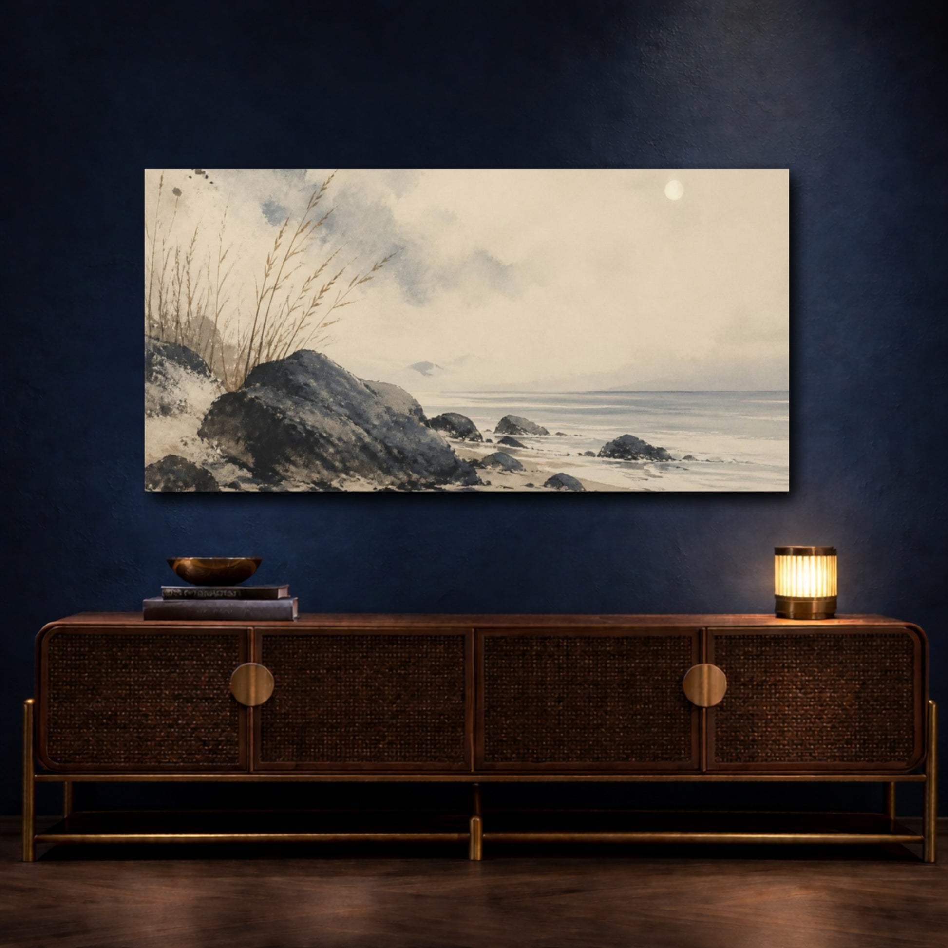 Mockup 4. Wabi Sabi Coastal Stones shown as canvas print