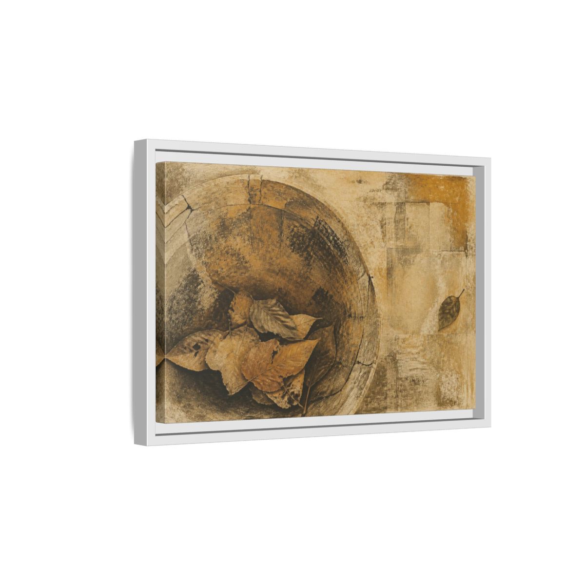 Side Mockup 4. Wabi Sabi Dried Leaves shown as framed canvas print