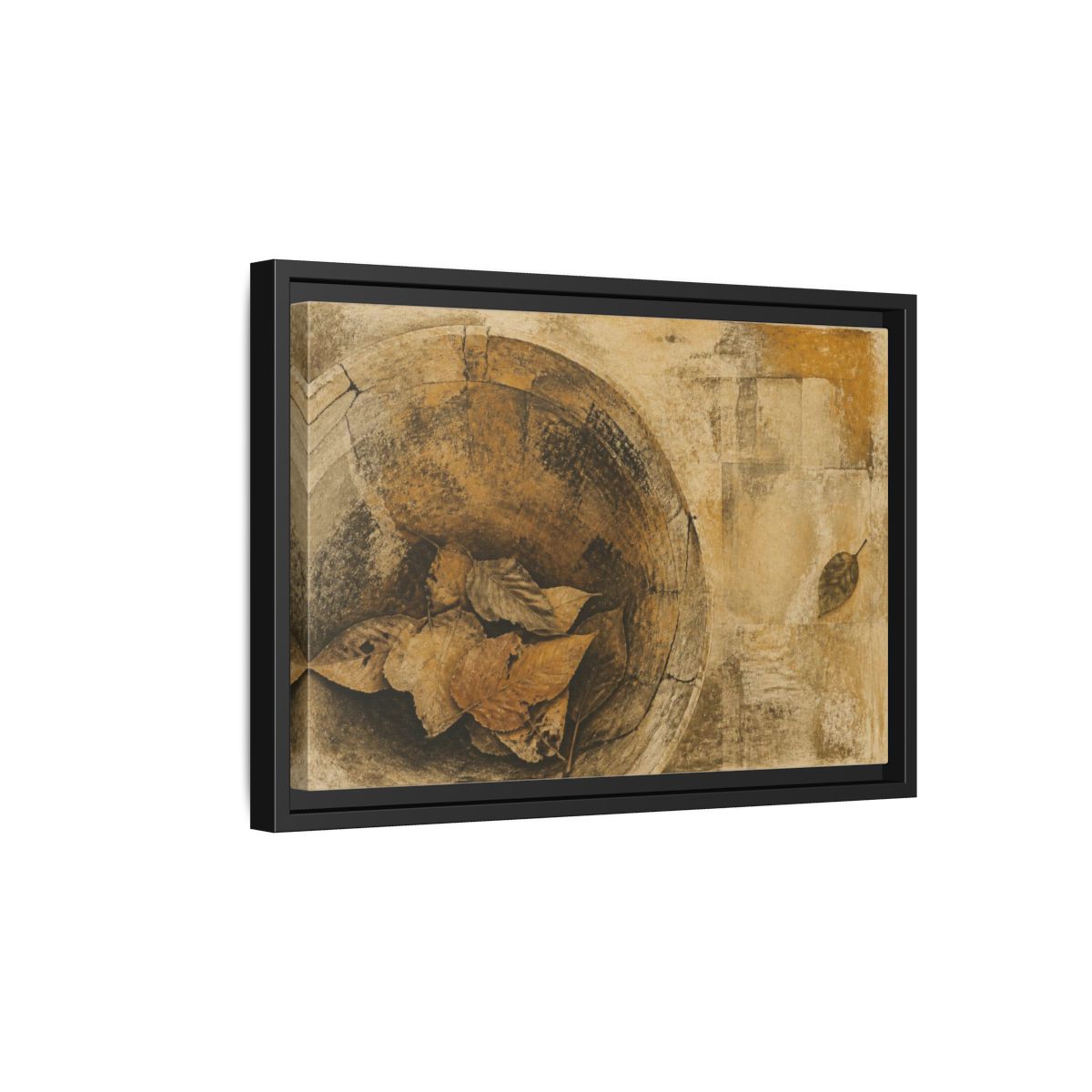 Side Mockup 6. Wabi Sabi Dried Leaves shown as framed canvas print