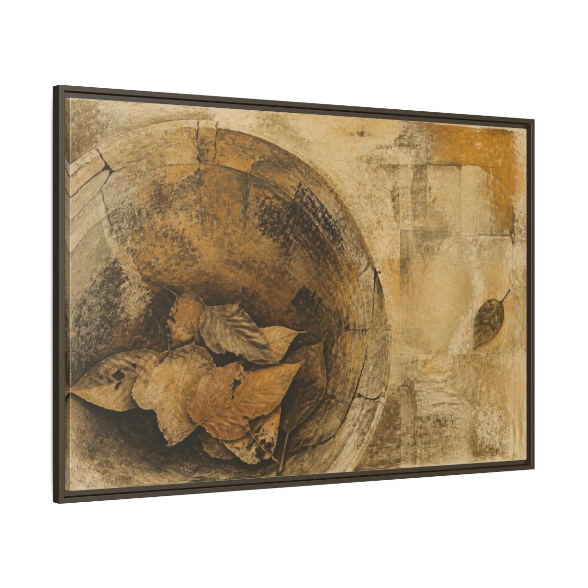 Side Mockup 8. Wabi Sabi Dried Leaves shown as framed canvas print