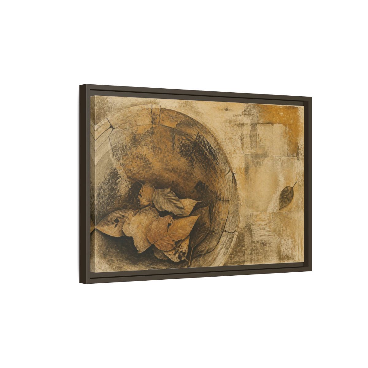 Side Mockup 2. Wabi Sabi Dried Leaves shown as framed canvas print