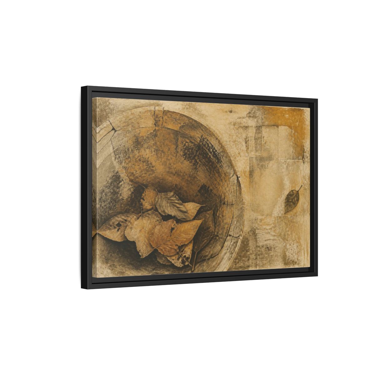 Side Mockup 3. Wabi Sabi Dried Leaves shown as framed canvas print