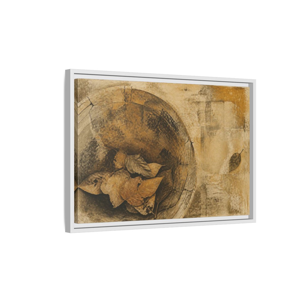 Side Mockup 1. Wabi Sabi Dried Leaves shown as framed canvas print