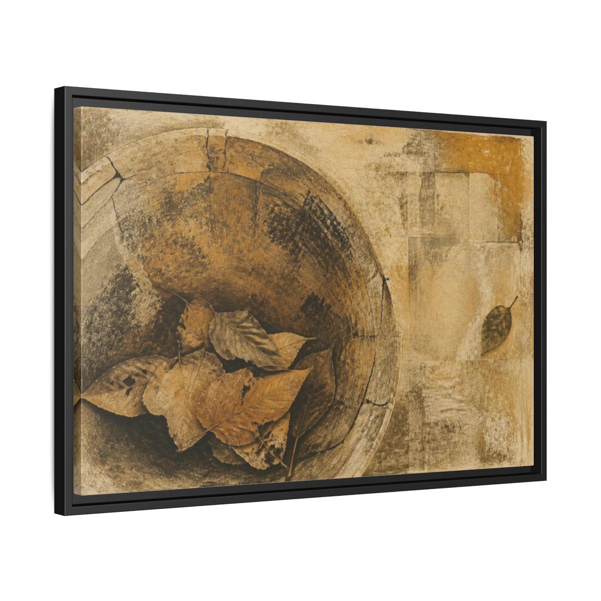 Side Mockup 14. Wabi Sabi Dried Leaves shown as framed canvas print