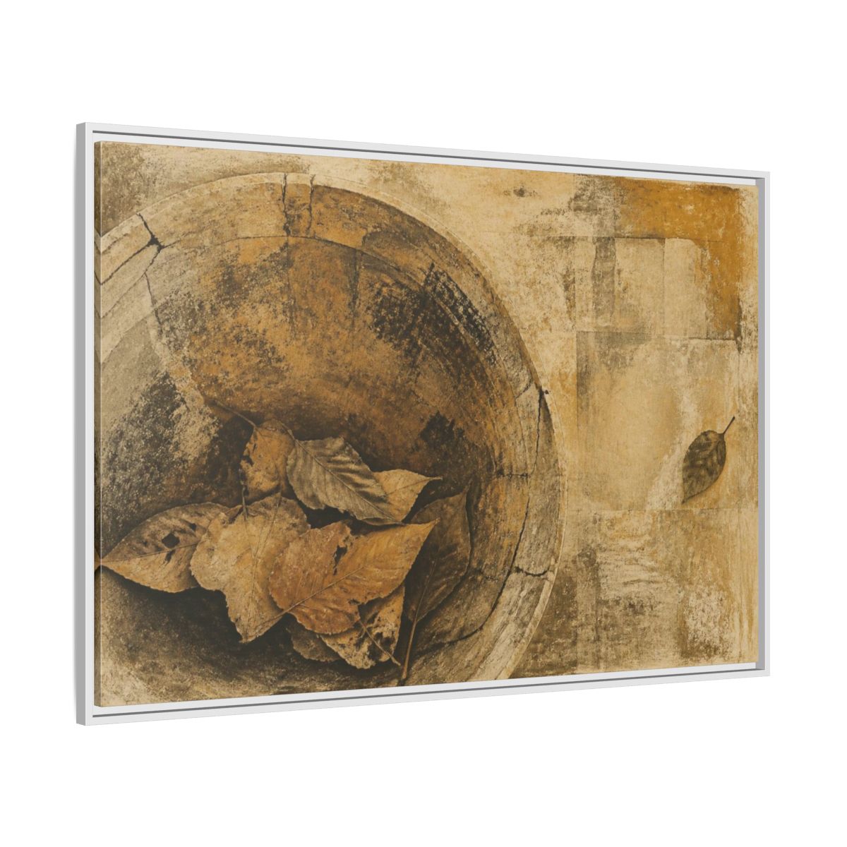 Side Mockup 7. Wabi Sabi Dried Leaves shown as framed canvas print