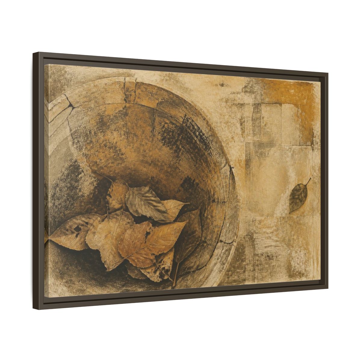 Side Mockup 11. Wabi Sabi Dried Leaves shown as framed canvas print