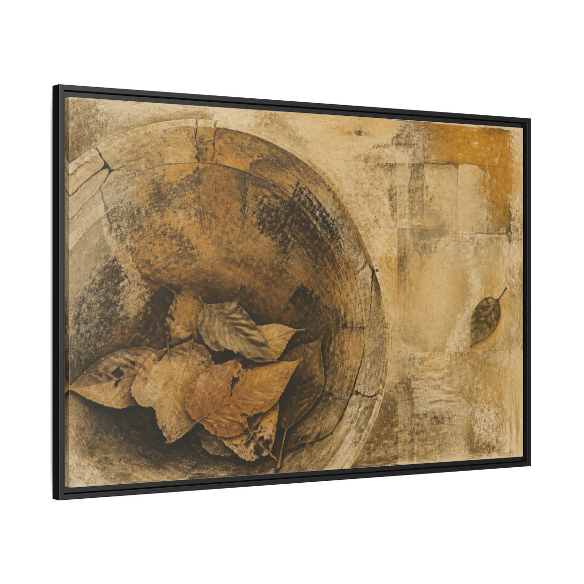 Side Mockup 12. Wabi Sabi Dried Leaves shown as framed canvas print