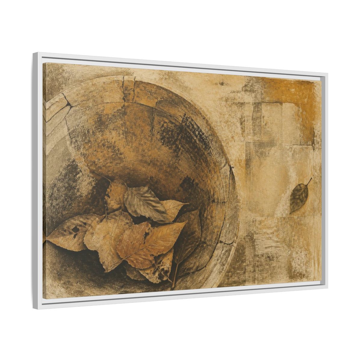 Side Mockup 9. Wabi Sabi Dried Leaves shown as framed canvas print