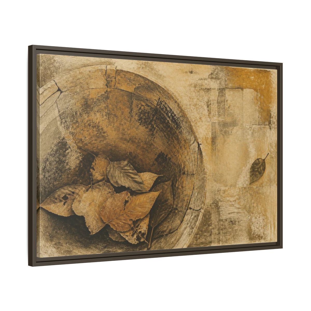 Main Mockup. Wabi Sabi Dried Leaves shown as framed canvas print