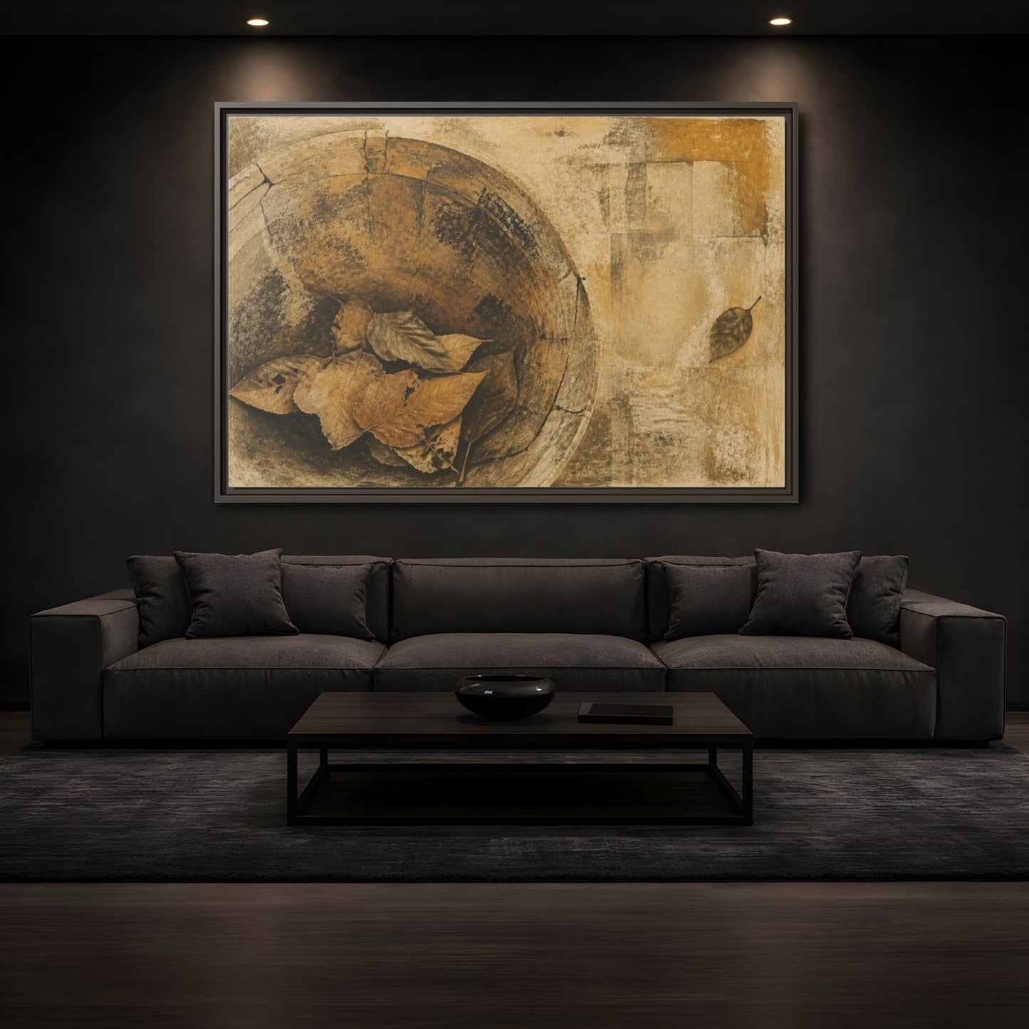 Mockup 3. Wabi Sabi Dried Leaves shown as framed canvas print