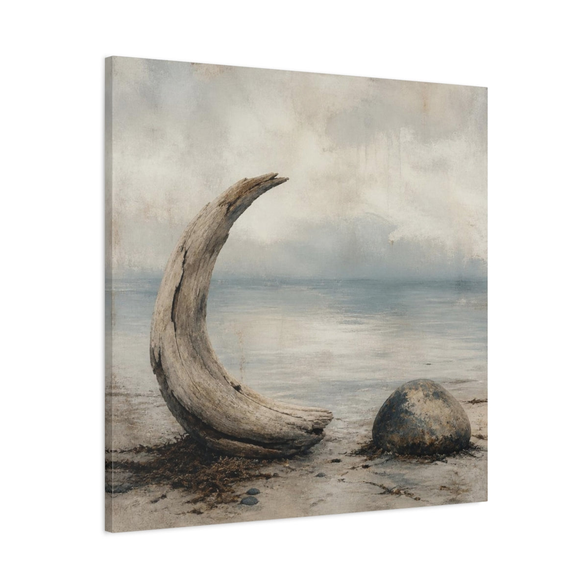 Main Mockup. Wabi Sabi Driftwood Crescent shown as canvas print
