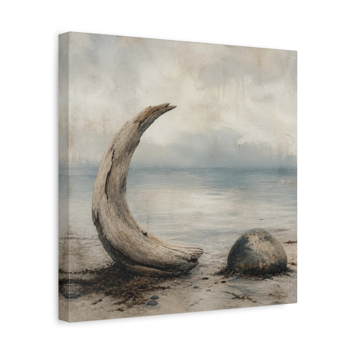 Side Mockup 7. Wabi Sabi Driftwood Crescent shown as canvas print