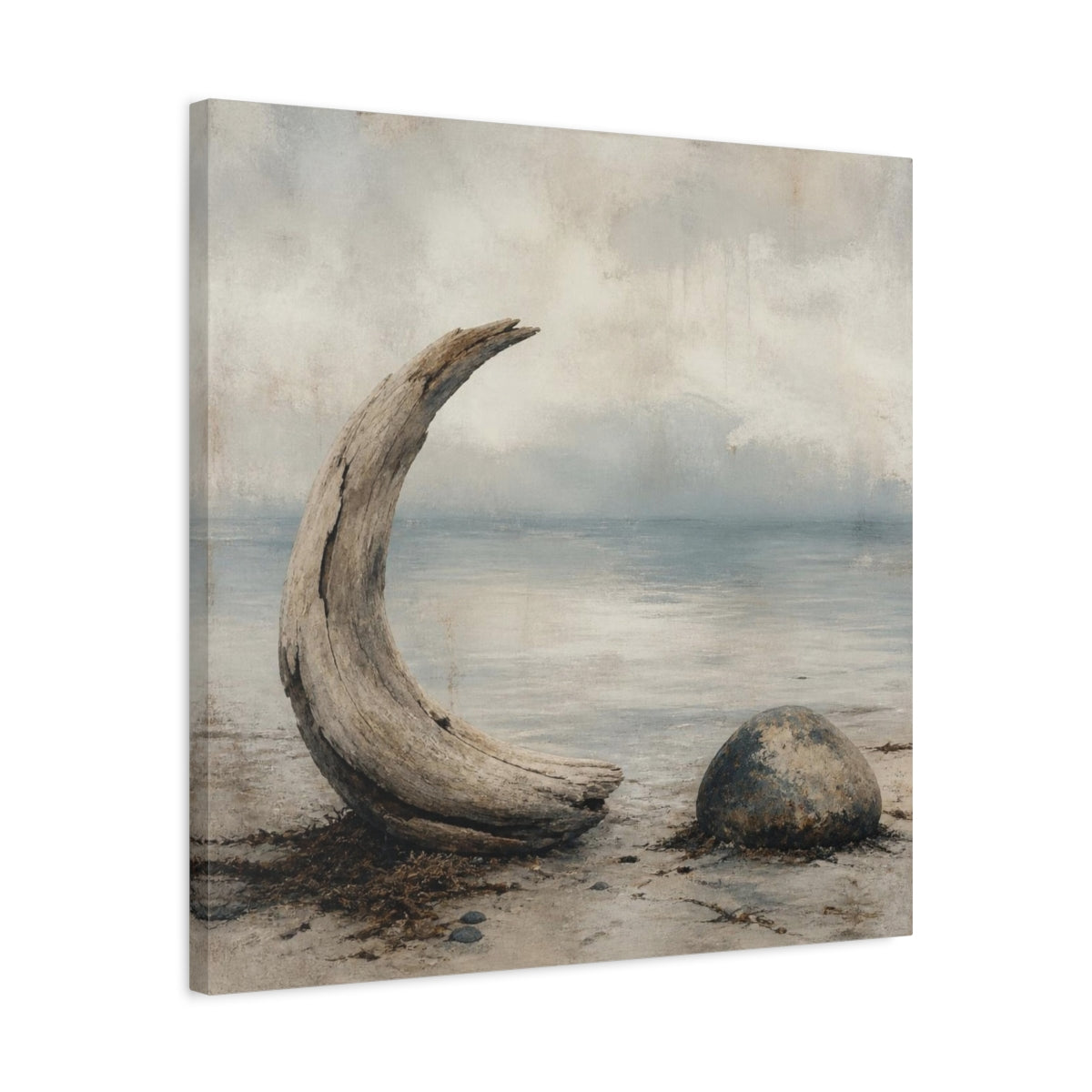 Side Mockup 4. Wabi Sabi Driftwood Crescent shown as canvas print