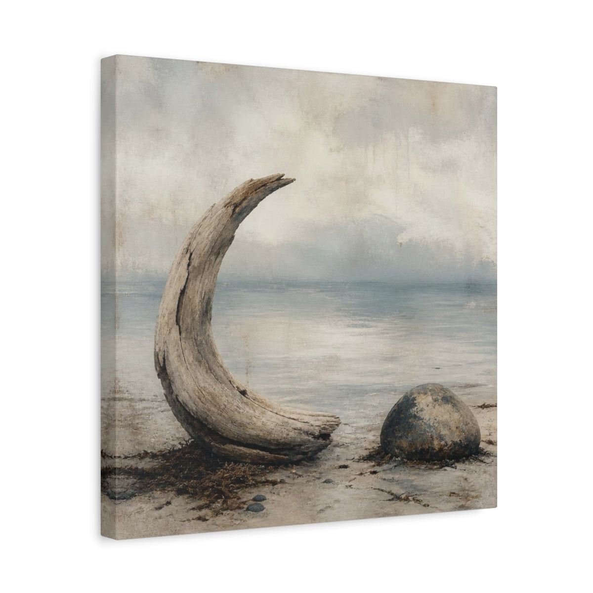 Side Mockup 6. Wabi Sabi Driftwood Crescent shown as canvas print