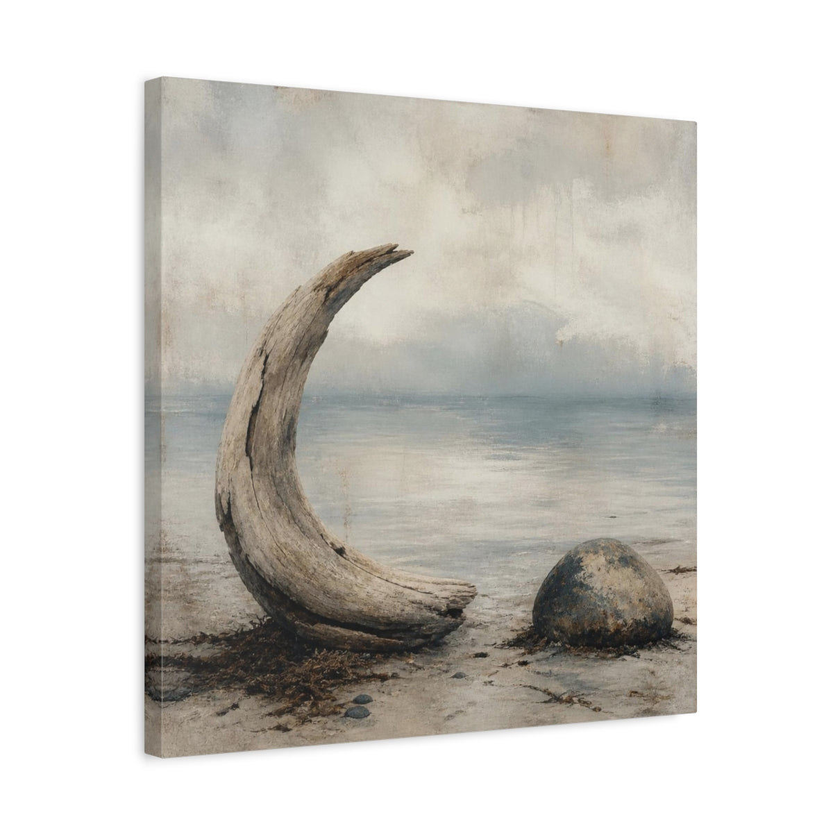 Side Mockup 5. Wabi Sabi Driftwood Crescent shown as canvas print