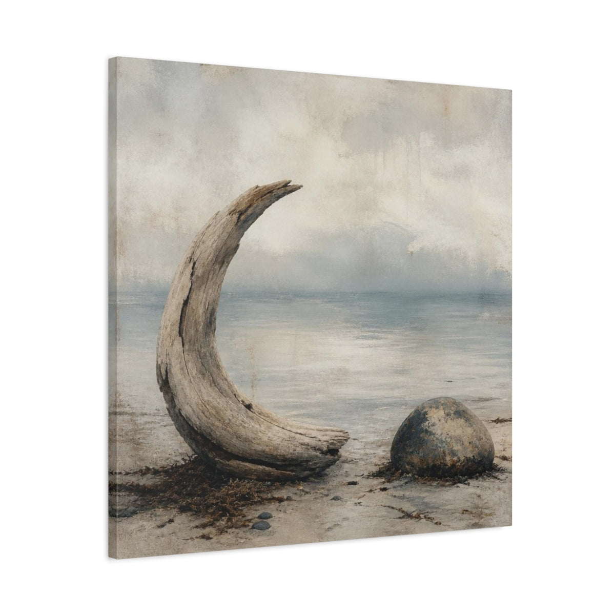 Side Mockup 3. Wabi Sabi Driftwood Crescent shown as canvas print