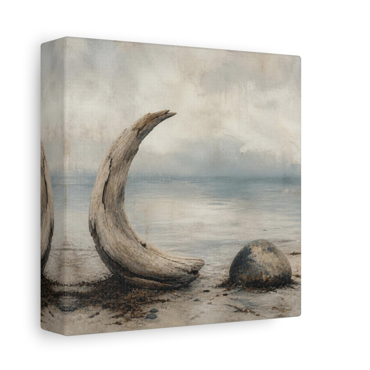 Side Mockup 2. Wabi Sabi Driftwood Crescent shown as canvas print