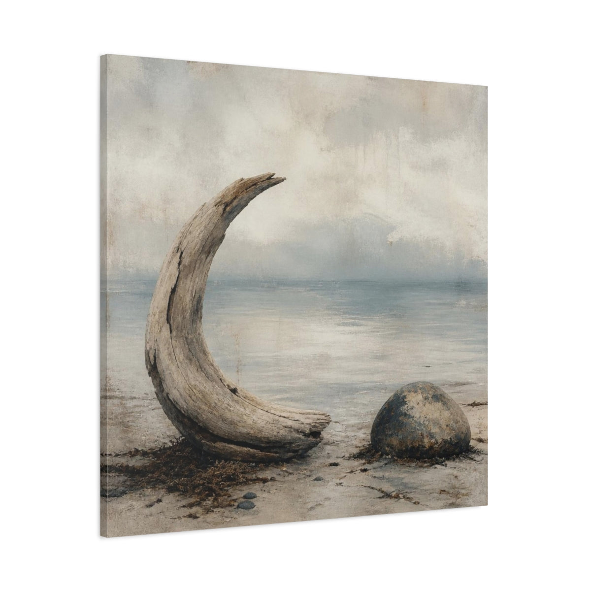 Side Mockup 1. Wabi Sabi Driftwood Crescent shown as canvas print