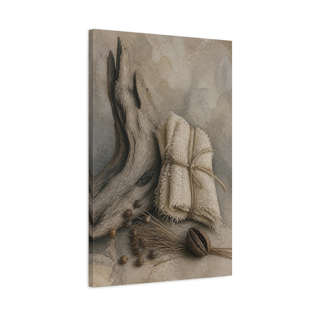Side Mockup 2. Wabi Sabi Driftwood Still Life shown as canvas print